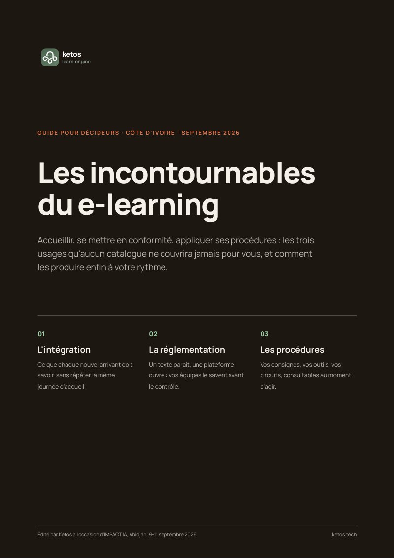 Couverture du guide « Les incontournables du e-learning » : l'intégration, la réglementation, les procédures.